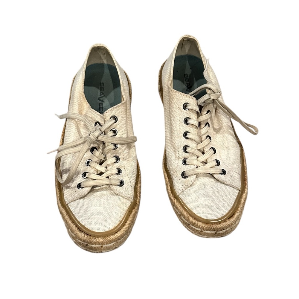 SeaVees Lace-up Coronado Natural Slub Linen Cream Espadrille Casual Sneakers 8